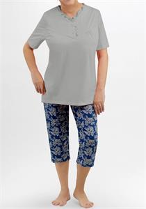 Women Cotton Frill Neck Pajama Set Grey